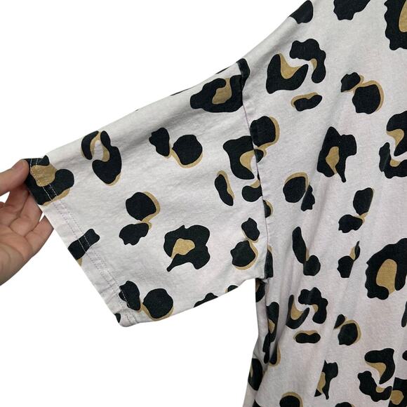 Easel Leopard Oversized Tee Dress M Blush Cotton Lounge Tunic Pockets Streetwear - Picture 2 of 7